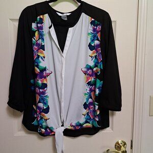Black/white with Rainbow Floral Button Down